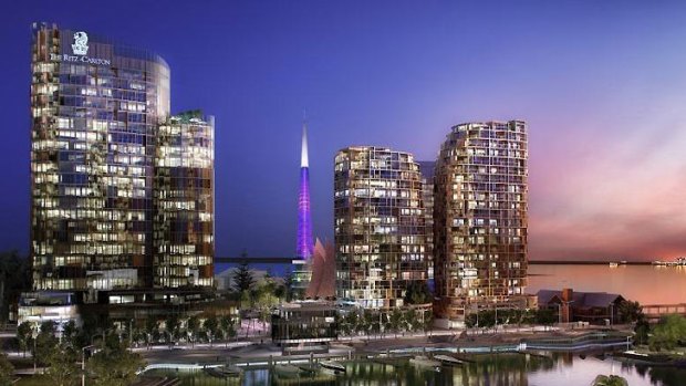 An artist impression of the Ritz-Carlton hotel tipped for Perth's Elizabeth Quay in 2018.