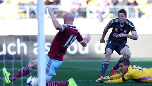 Standout: Corey Gameiro scores one of Sydney FC's three goals against English Premier League side West Ham in Wellington.