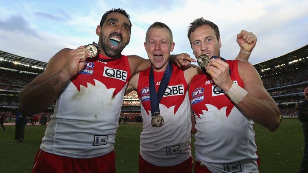 Longevity: Adam Goodes, Ryan O’Keefe and Jude Bolton have played together since 2000.