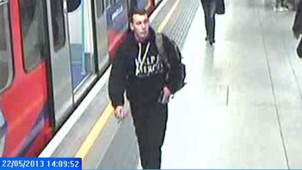 Victim: Security footage of Drummer Lee Rigby at Woolwich railway station before he was killed.