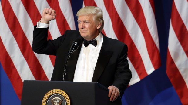 President Donald Trump speaks at The Salute To Our Armed Services Inaugural Ball in Washington, Friday, Jan. 20, 2017. (AP Photo/David J. Phillip)