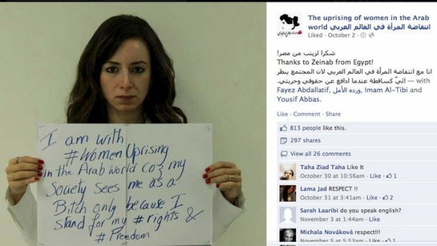 Casting off their veils ... a supporter shares her hopes in the "Uprising of women in the Arab world" online campaign.