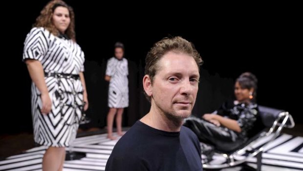 Passion statement ... Brook Andrew, shown on the set of <em>The Maids</em>, has brought his indigenous background to the production's design with vivid black-and-white geometric patterns.