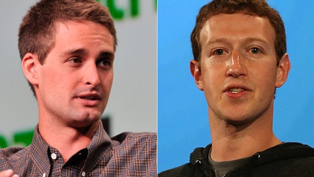 Opposites? Evan Spiegel, left, and Mark Zuckerberg.