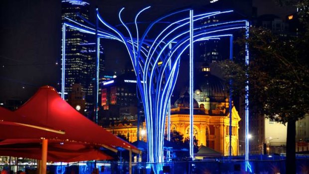 Blues in the night: The Tree of Light is designed to attract visitors to Federation Square.