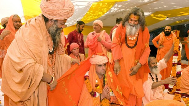 Man of the cloth … Jason Connelly, or Swami Jasraj Puri, during the ceremony in India where he is decorated and invested with the title of leader of a Hindu monastic order.