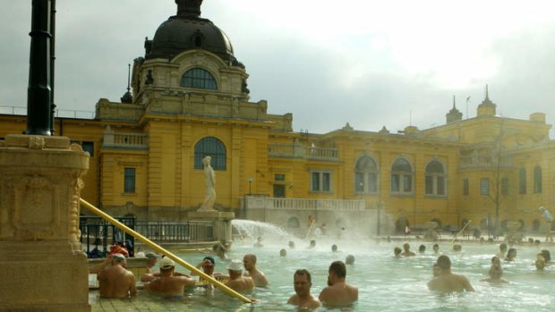 Bathers at the iconic Szechenyi Bath in Budapest.