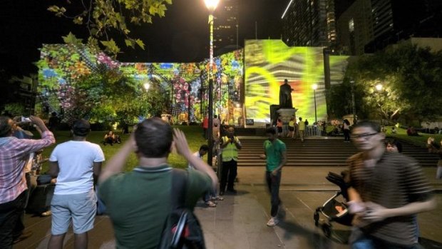 Illuminations outside the State Library at White Night Melbourne 2015. Light works will also feature at next year's event.