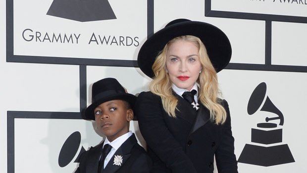 Madonna and son David Banda Mwale Ciccone Ritchie attend the 56th Grammy Awards.