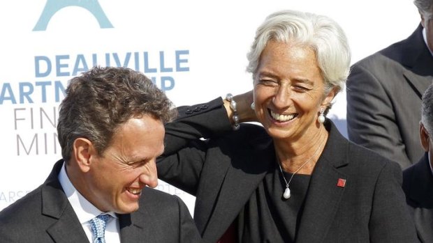Smile time: US Treasury Secretary Timothy Geithner and IMF chief Christine Lagarde in Marseille.