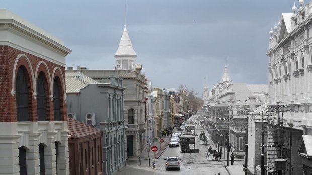 Photographic Negative - Glass Current Fremantle High St (left) contrasted to how it would have looked in the boom time (right). The west end is currently under consideration to be included in the state's heritage register.