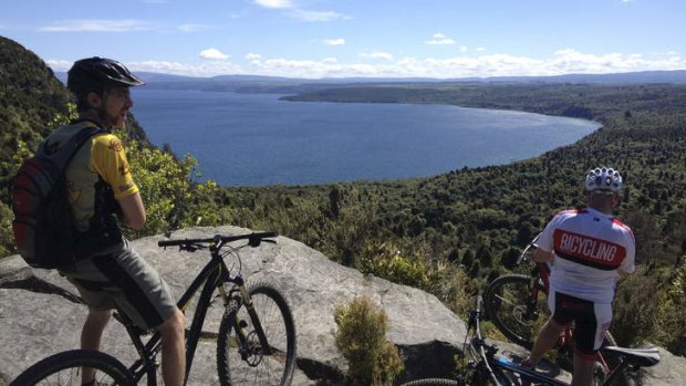 Remote access  .. a mountain biker's view of  Lake Taupo, New Zealand.