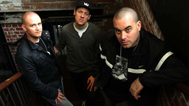 Jump up &#8230; Hilltop Hoods' MC Pressure, MC Suffa and DJ Debris.