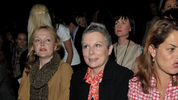 In recovery ... Jennifer Saunders, centre, with Miranda Richardson and Tracey Emin at London Fashion Week earlier this year.