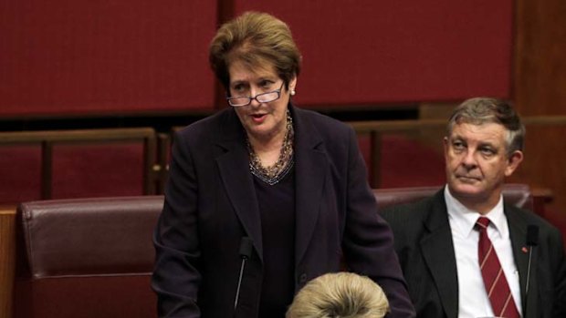 Outgoing Senator for Victoria Judith Troeth gives her Valedictory Statement at Parliament House last week.