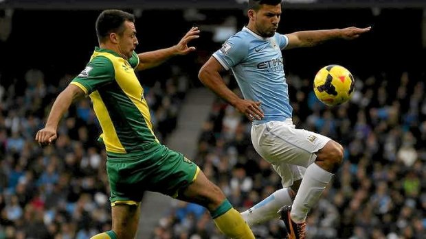 Sergio Aguero of Manchester City was a handful for the Norwich City defence.