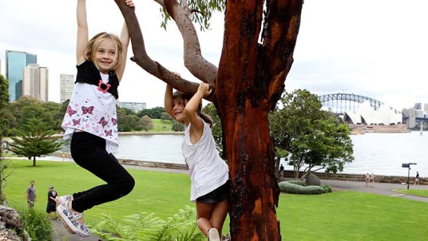 Evergreen: Sasha Kovarik, 6, and Mia Campbell, 7, at the gardens.