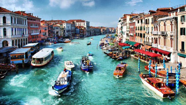 The grand canal and vaporetti of Venice.