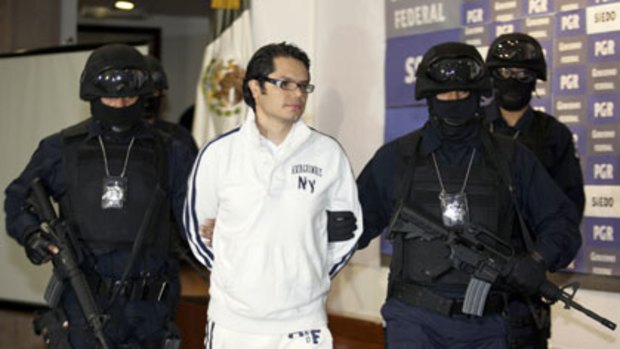 Suspected Mexican drug trafficker Vicente Carillo Leyva is presented to the media after his arrest overnight.