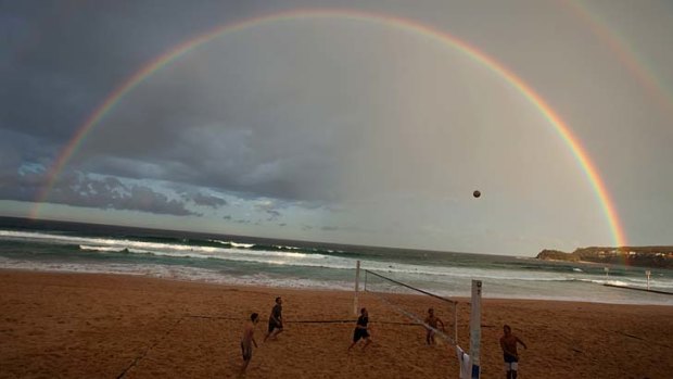 Rainbow over Manly Beach.