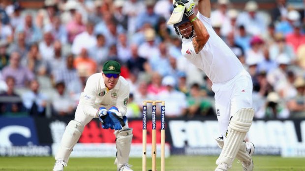 Driving with a flourish: Kevin Pietersen hit Nathan Lyon out of the attack.