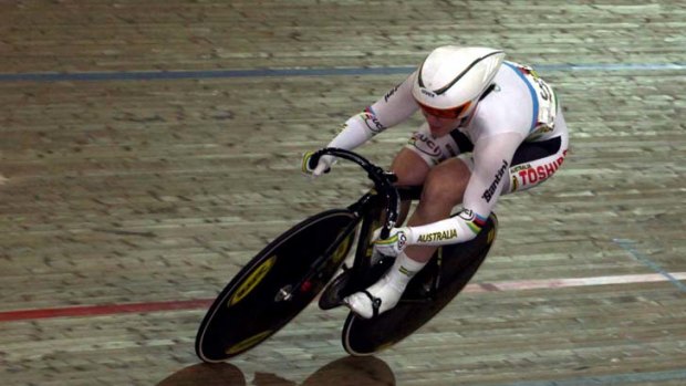 Queen of the track ... Anna Meares crosses the line in the 200 metres elite women's sprint qualifier.
