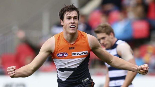 Kicking along: GWS forward Jeremy Cameron could join elite company if he wins the 2013 Coleman Medal.