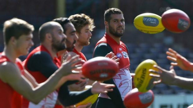 Face in the crowd: Lance Franklin at Swans training this week.