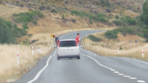 The two passengers appeared to be taking a toilet break at 100km/h.