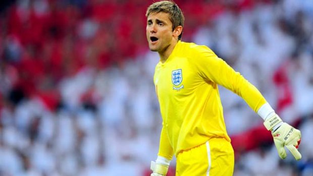 Ready to pounce . . . Robert Green had a strong performance for England in their friendly against Mexico.