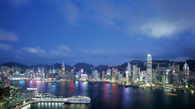 The night view over Hong Kong harbour.