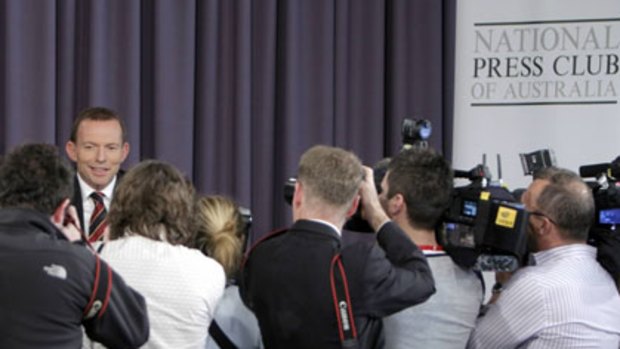 On the money ... Tony Abbott addresses the National Press Club  yesterday. He wants to set up a rebate scheme allowing taxpayers to invest bonds in to fund projects.