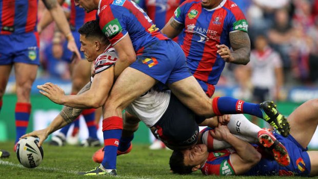 On a higher level: Sonny Bill Williams scores for the Roosters.