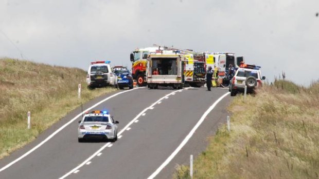 Scene of a fatal crash on the Monaro Highway, where a Canberra man and a Queanbeyan woman were killed after their car left the road and rolled.