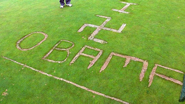 Swastika ... the message carved into the 18th green.