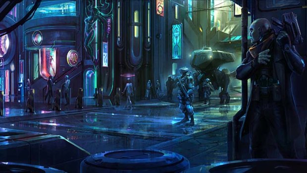 A concept image for the city in Satellite Reign.