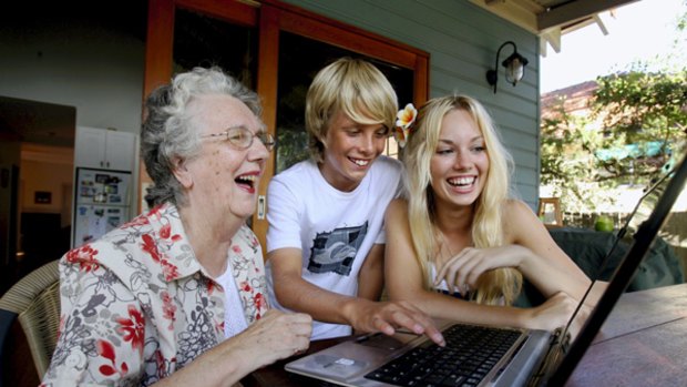 Staying in touch … Nan Bosler uses Facebook to keep in touch with her grandchildren Billy and Katie.