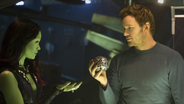 It's mine: Zoe Saldana and Chris Pratt join forces in <i>Guardians of the Galaxy</i>.