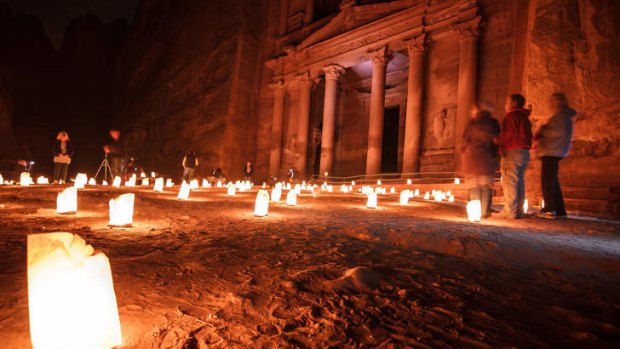 Petra-fied ... lanterns make the Treasury building glow.