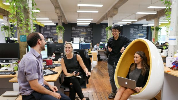 Stashd App staff Yianni Conomos (left), Ellie Gray, Chester Lin and Jessica Wilson work out of the Fishburners start-up hub, which is now looking to replicate its success in China.
