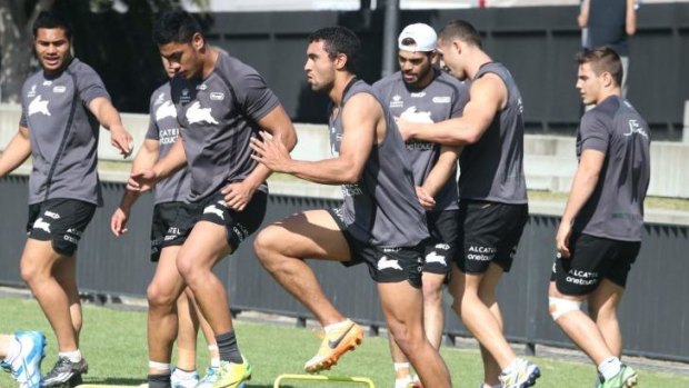 Bunny brigade: Alex Johnston trains with his South Sydney teammates on Tuesday.