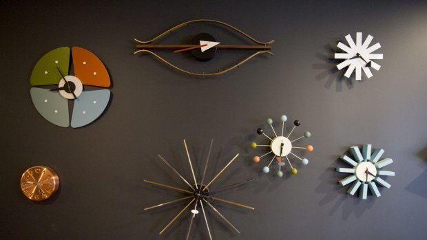 Some of the quirky clocks on the lounge wall. 
