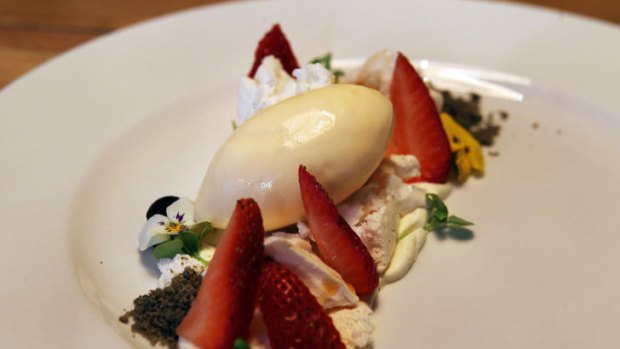 Summeriest dish  ... strawberries, goat's milk, lime and baby basil.