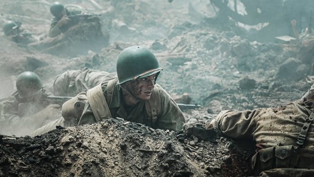 Andrew Garfield in <i>Hacksaw Ridge</i> which claimed awards for cinematographry, editing, production design and sound. 