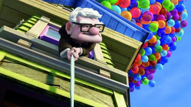 The sky's no limit: Carl Fredricksen takes to the skies in <i>Up</i>.