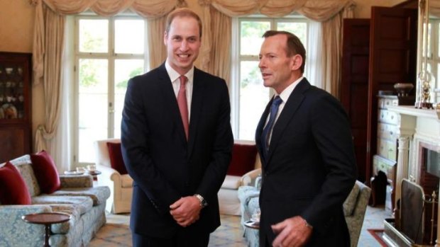 Prince William, Duke of Cambridge with Prime Minister Tony Abbott at Admiralty House, Kirribilli.
