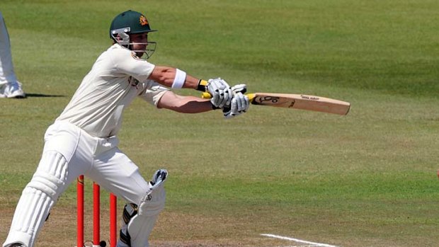 Out of reach: Phil Hughes batting In South Africa.
