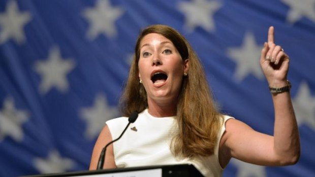 Tough fight: Kentucky Democratic senatorial candidate Alison Lundergan Grimes, who is trying to unseat the Republican incumbent, speaks to supporters.