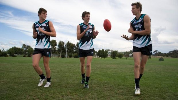 Jack Steele, left, Chris Jansen and Logan Austin were all involved in GWS selection trials in 2013.