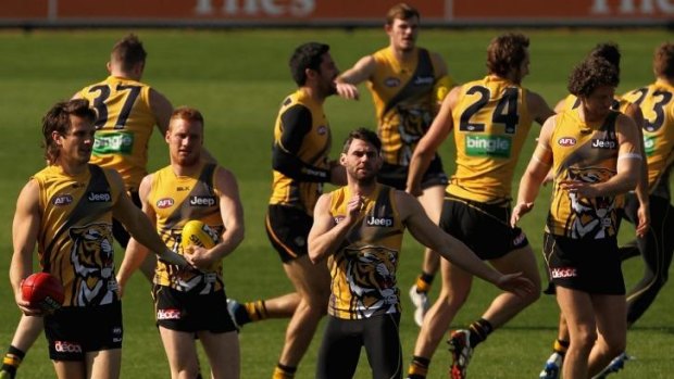 Richmond players at training this week ahead of their elimination final in Adelaide.